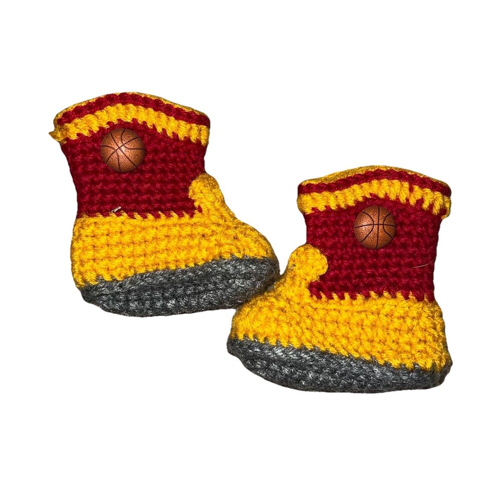 Handmade Newborn Booties Maroon Gold Basketball